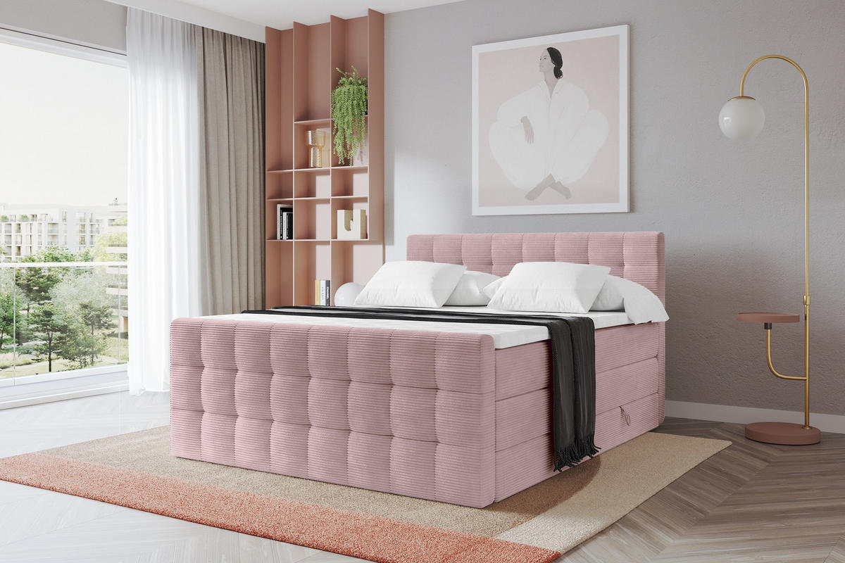 BOXSPRINGOVÁ POSTEL s matrací H3/H4 - IGAN-Z KING - 200x200 cm Růžová - růžová, kompozitní dřevo (203/200cm) - ALTDECOR