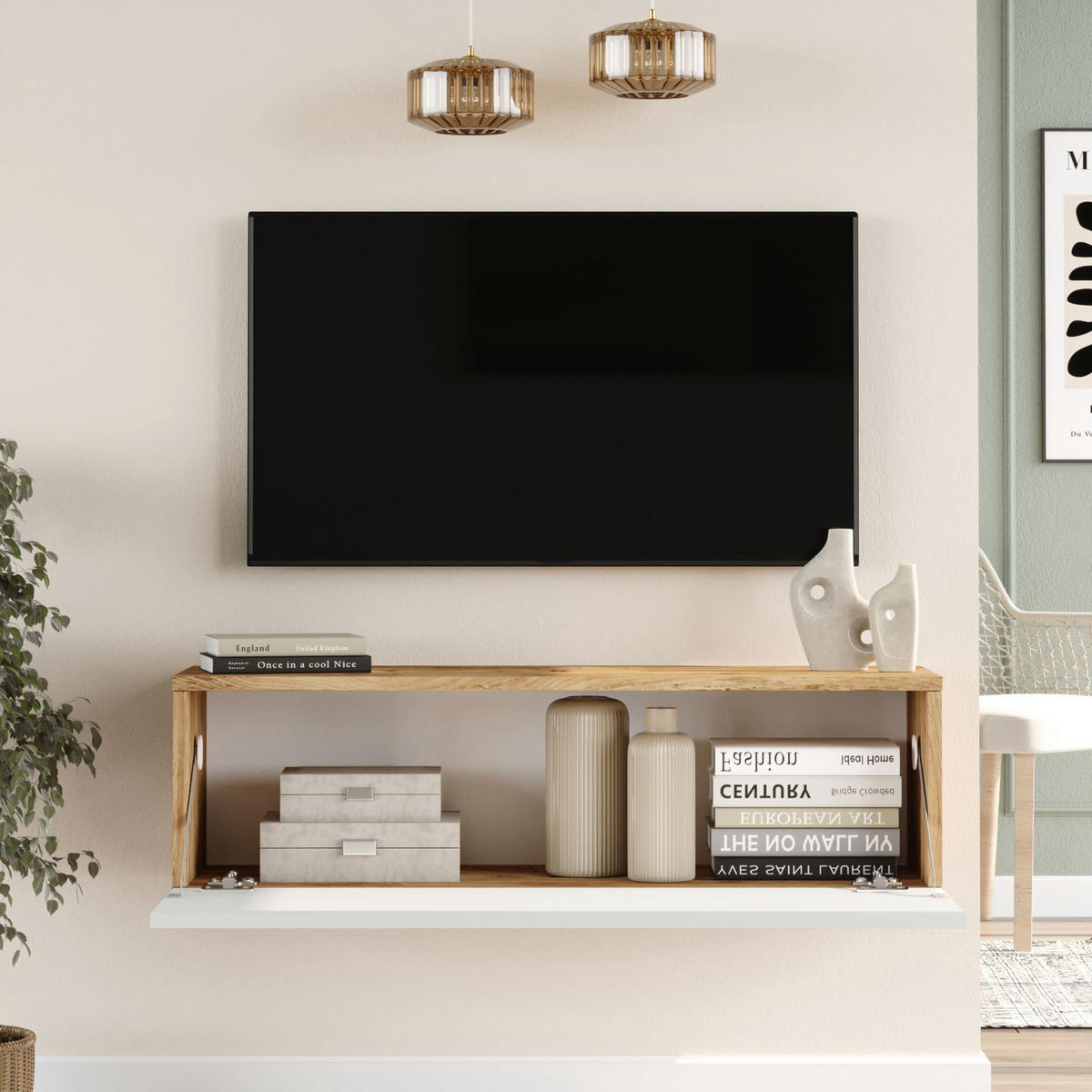 TV-ELEMENT Lapinlahti - Weiß, Holzwerkstoff (100/29.5/31.5cm) - [en.casa]