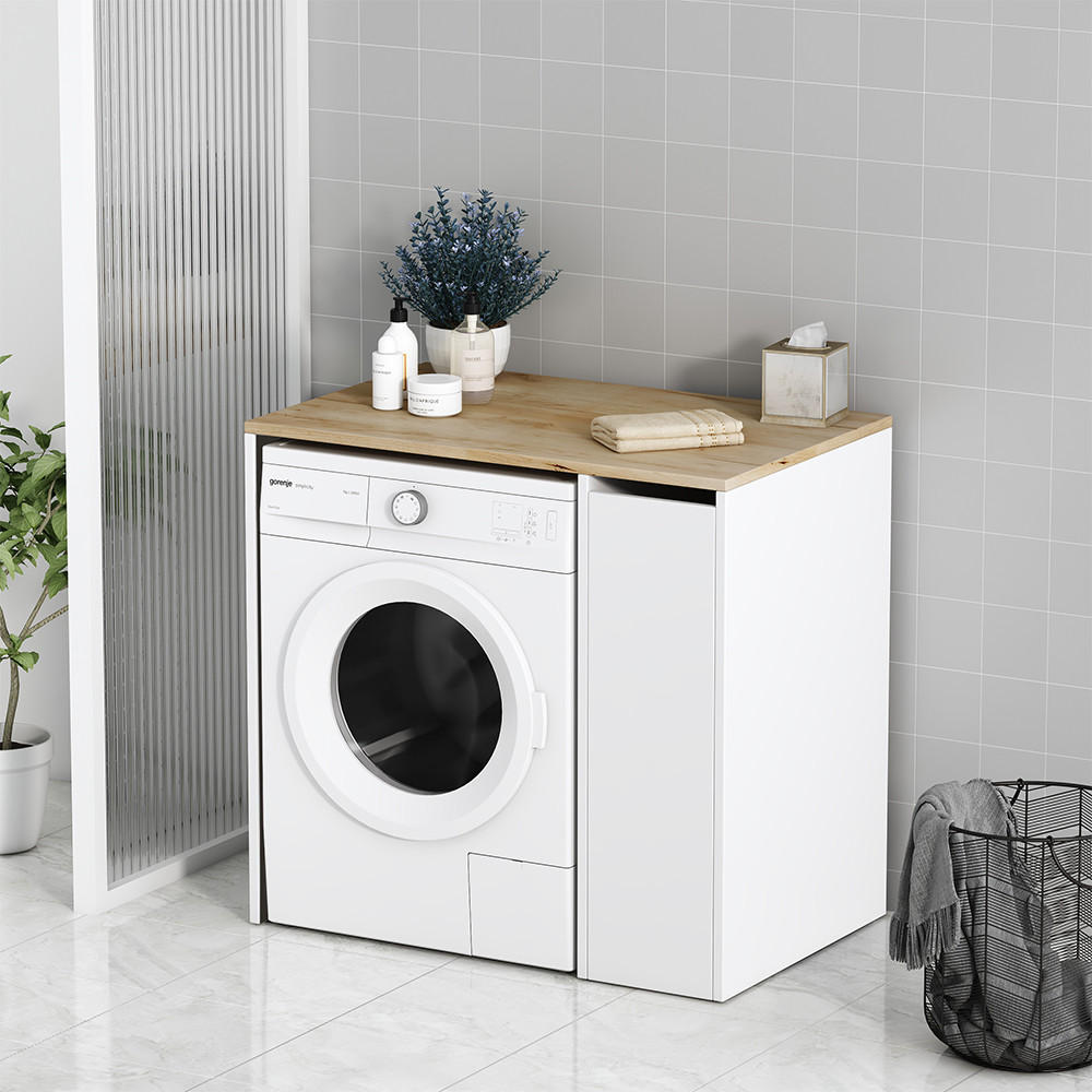 WASCHMASCHINENSCHRANK Lavik Weiß 93.5 x 88.5 cm mit 3 Fächer - Weiß, Holzwerkstoff (93.5/88.5/60cm) - Vicco