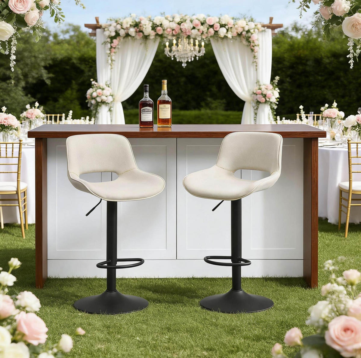 BARHOCKER 2er-Set höhenverstellbar, drehbar, 49 cm, Beige - Beige, Metall (49/106/49cm) - Meubliv