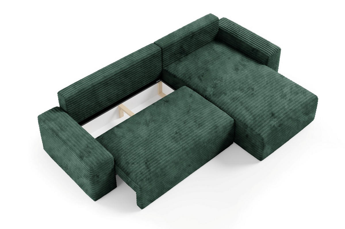 ECKSOFA mit Schlaffunktion Grün - Schwarz/Grün, Holz/Holzwerkstoff (300/185cm) - Furnisell