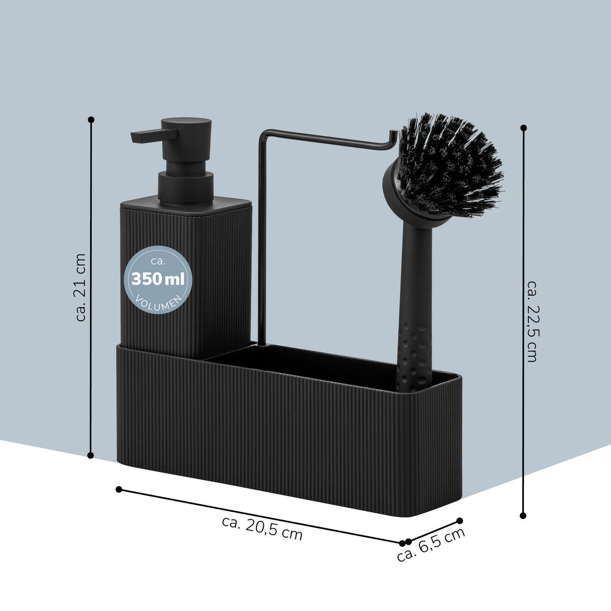 SPÜLBECKEN-SET, schwarz, Kunststoff - Schwarz, Kunststoff (20.5/21/7cm) - eluno