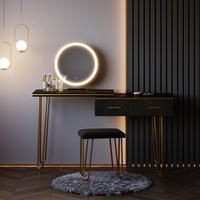 SCHMINKTISCH Zoey Schwarz 120 cm mit LED Spiegel und Hocker - Schwarz, Holzwerkstoff (120/76/37cm) - Vicco