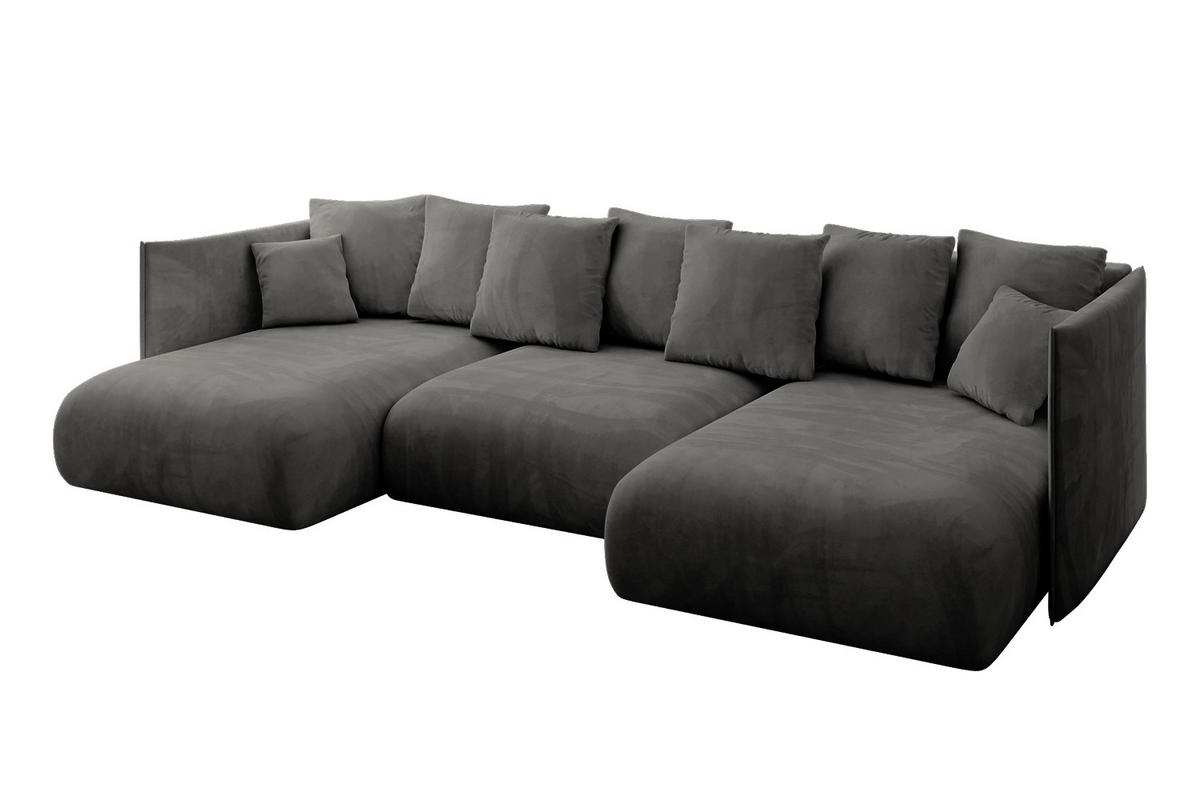 WOHNLANDSCHAFT mit Schlaffunktion und Bettkasten ONESK-U 304x165x40 Dunkelgrau Velours - Dunkelgrau, Holzwerkstoff/Kunststoff (304/90/165cm) - ALTDECOR