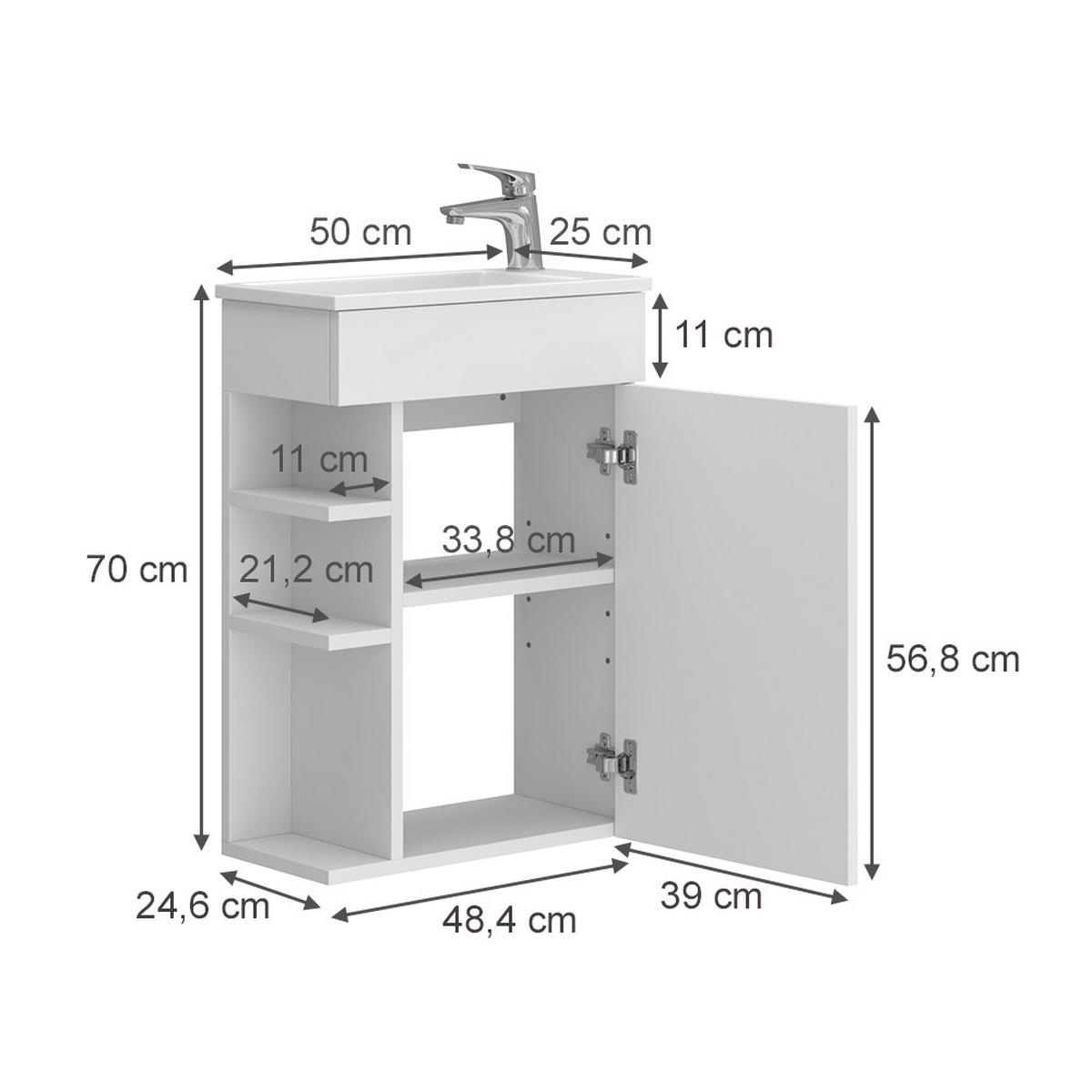 WASCHTISCHKOMBI Amadeo, Weiß, 2 Teile, mit Waschbecken - Weiß, Holzwerkstoff (50/70/56cm) - Vicco