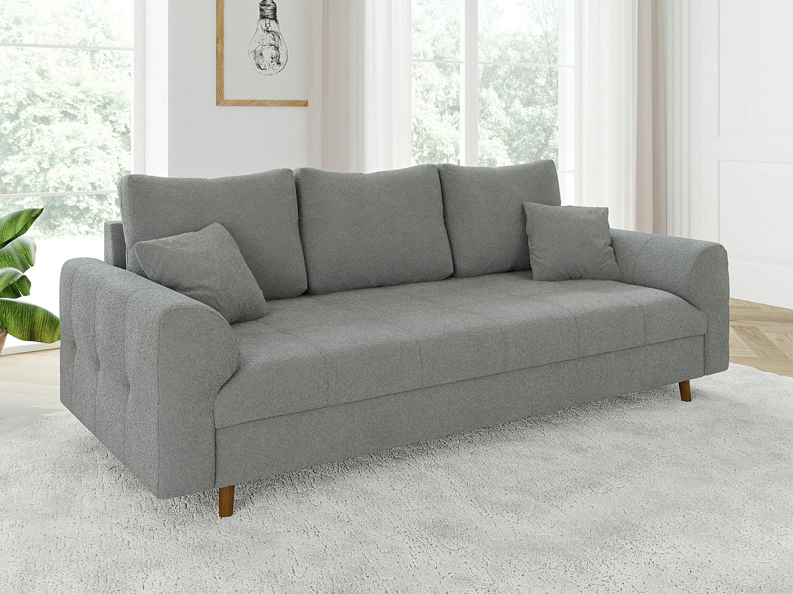 3-SITZER-SOFA Henrik Grau Boucle - Braun/Grau, Holz/Textil (210/81/93cm) - S-Style Möbel