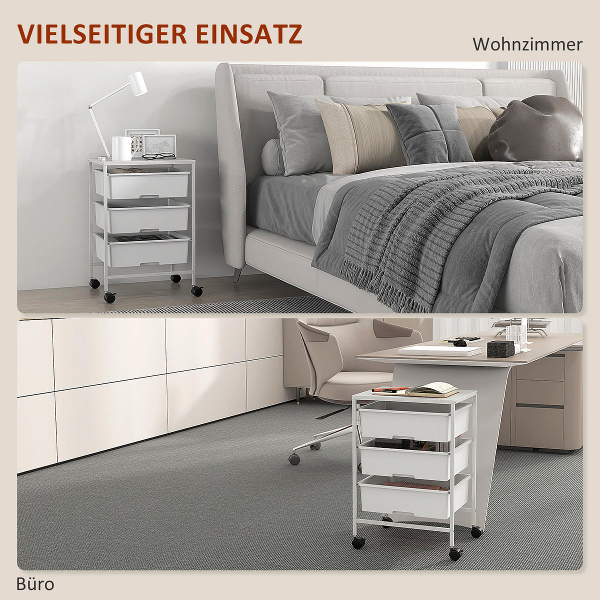 ROLLWAGEN, Servierwagen mit 3 Etagen, 40,8 x 33,5 x 60,5 cm, Weiß - Weiß, Metall (40.8/60.5/33.5cm) - HOMCOM