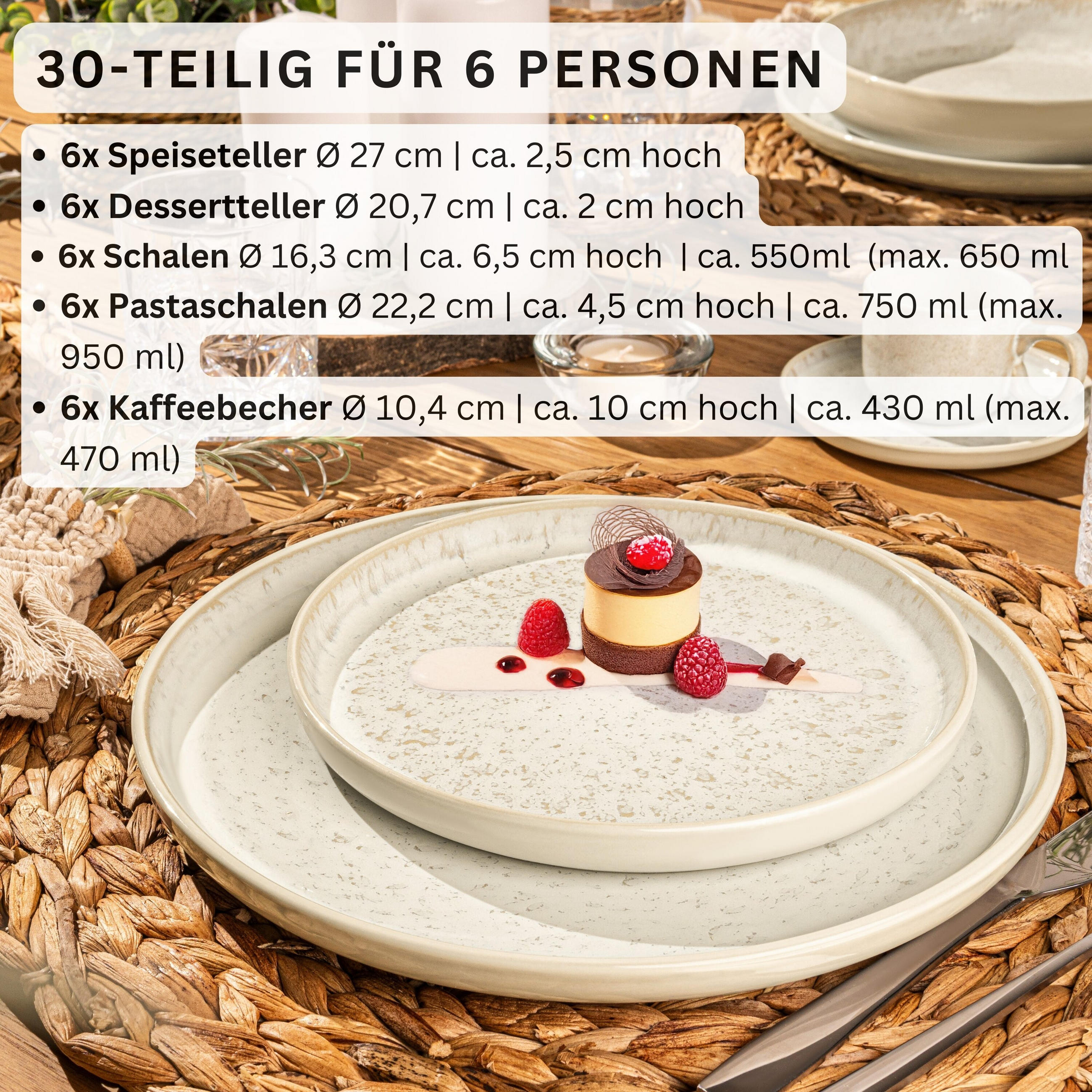KOMBISERVICE KEY WEST - 30 teilig aus Steingut - Creme, Stein (27/10/27cm) - Sänger
