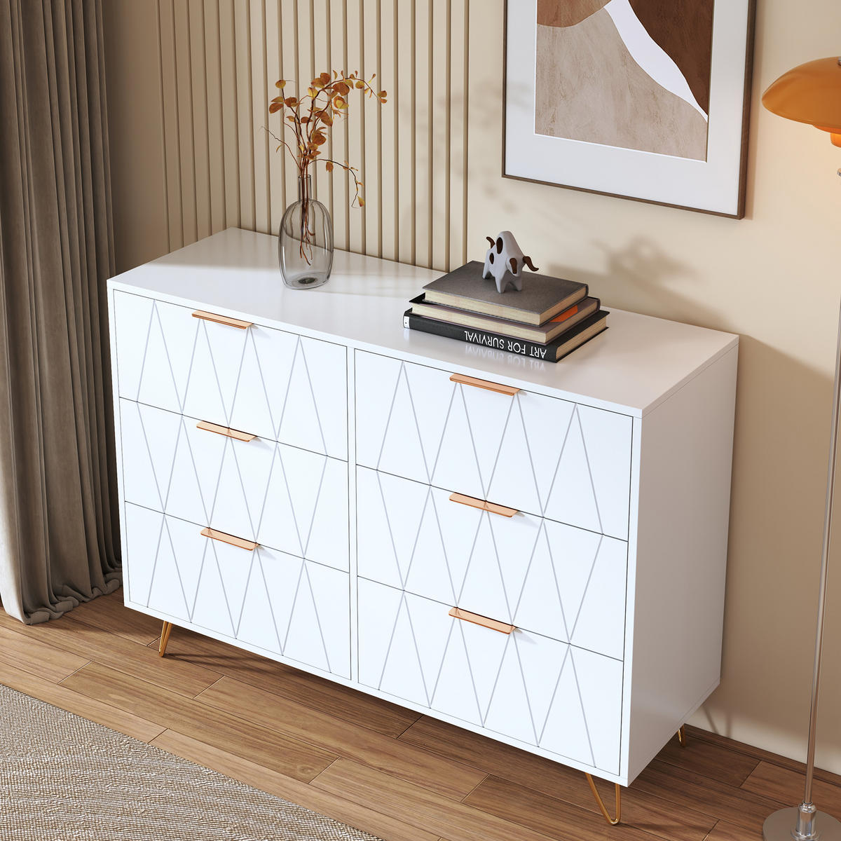 KOMMODE Weiß 6 Schubladen,Sideboard für Wohnzimmer und Schlafzimmer - Weiß, Holz/Metall (34/73/100cm) - PARAFTA HOME