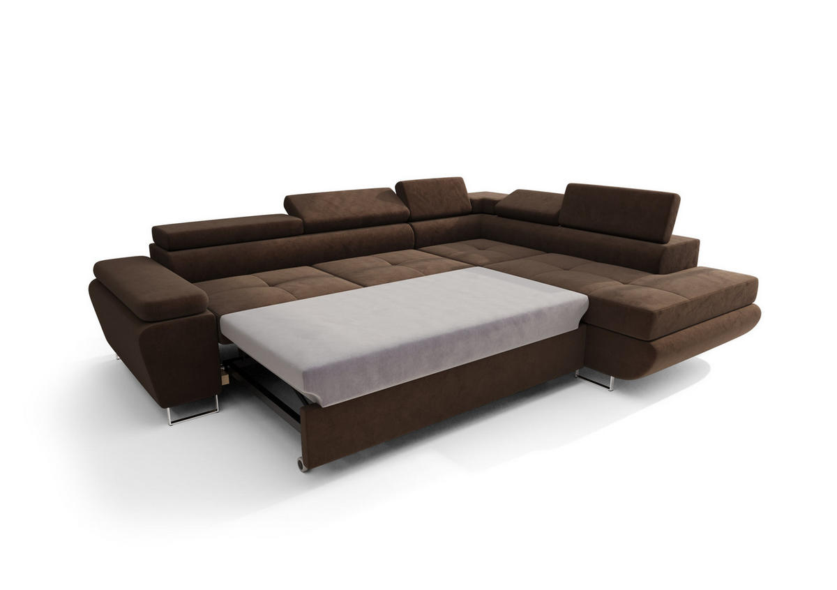 ECKSOFA KONGO RBN04, Eckcouch in L-Form mit Schlaffunktion, Farbe: Schwarz, Kunstleder, Ottomane Rechts - Schwarz, Textil (272/200cm) - O-Sofa