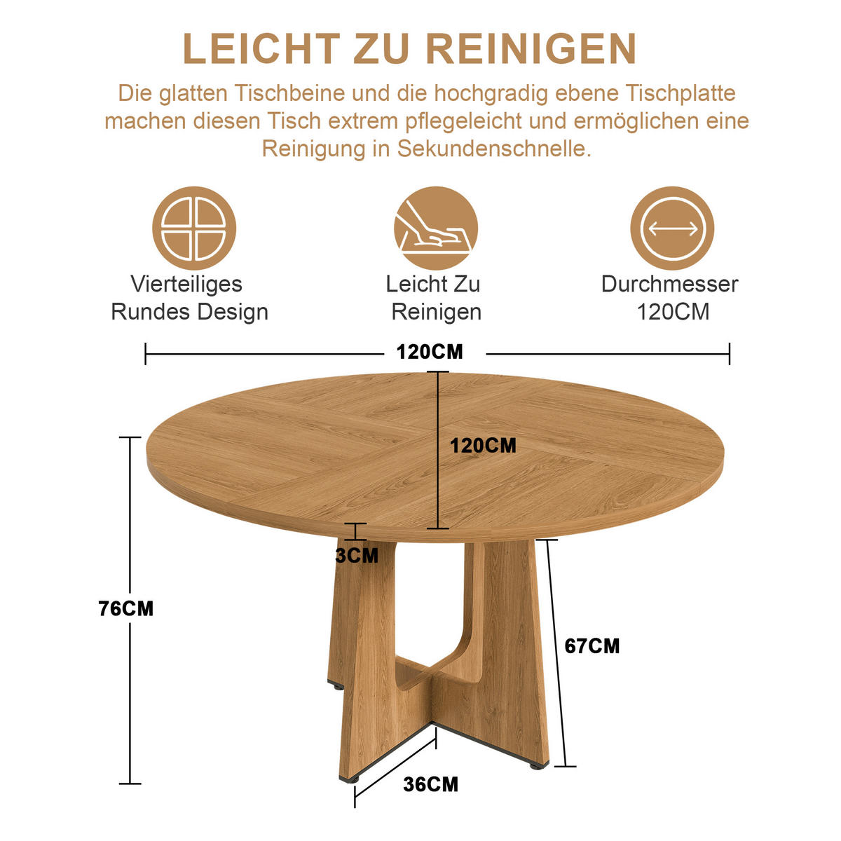 JÍDELNÍ STŮL v barvě dubu s MDF deskou a ořechovou dýhou do jídelny a obývacího pokoje, 120×120×76 cm - barva dubu, kompozitní dřevo (120/120/76cm) - STILVORA