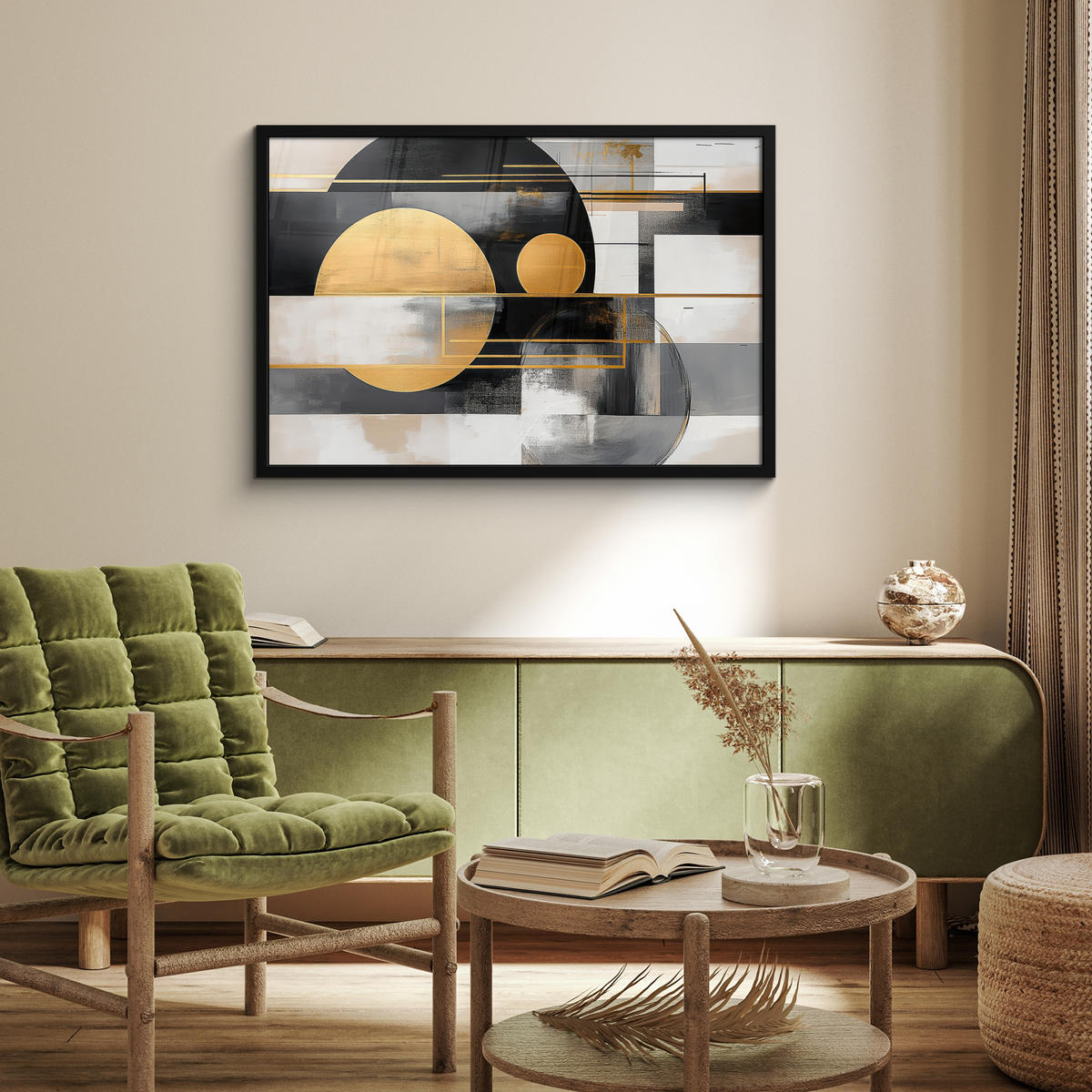ZARÁMOVANÝ PLAGÁT Abstraktné - Zlato - Striebro - Tvary - Estetické - Moderné 90x60 cm - zlatá, papier (90/60cm) - MuchoWow
