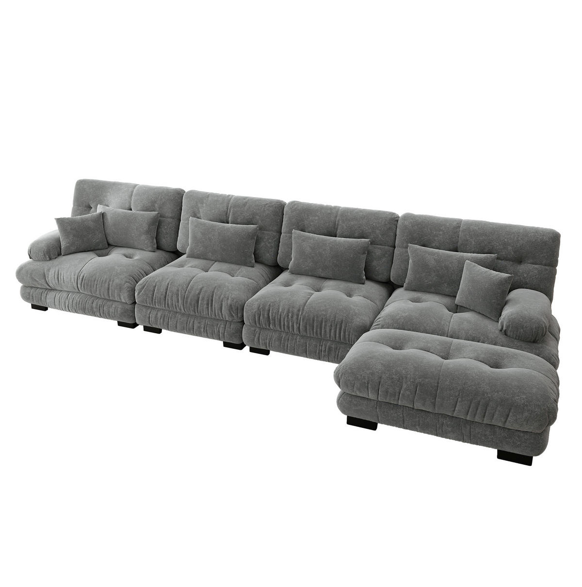 ECKSOFA modular mit beweglichem Ottoman, DIY-Kombination und Chenille-Bezug, Grau - Grau, Textil (406/145cm) - Redom
