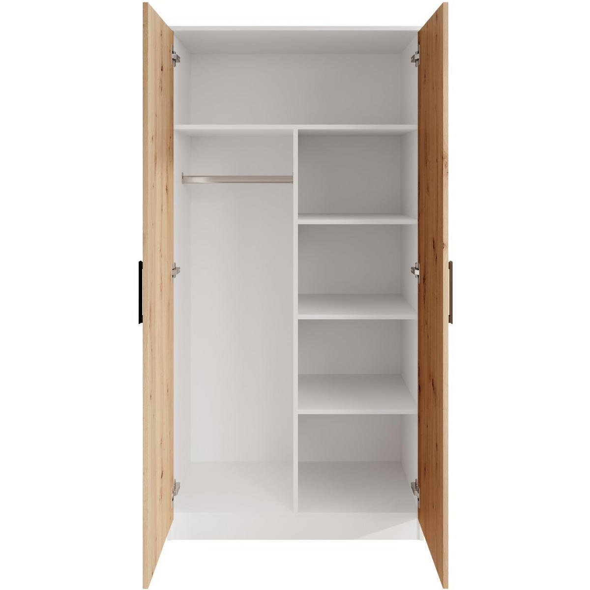 DREHTÜRENSCHRANK Trend, ohne Schubladen, Weiß+eiche Artisan - Schwarz/Weiß, Holzwerkstoff (90/180/50cm) - Beautysofa
