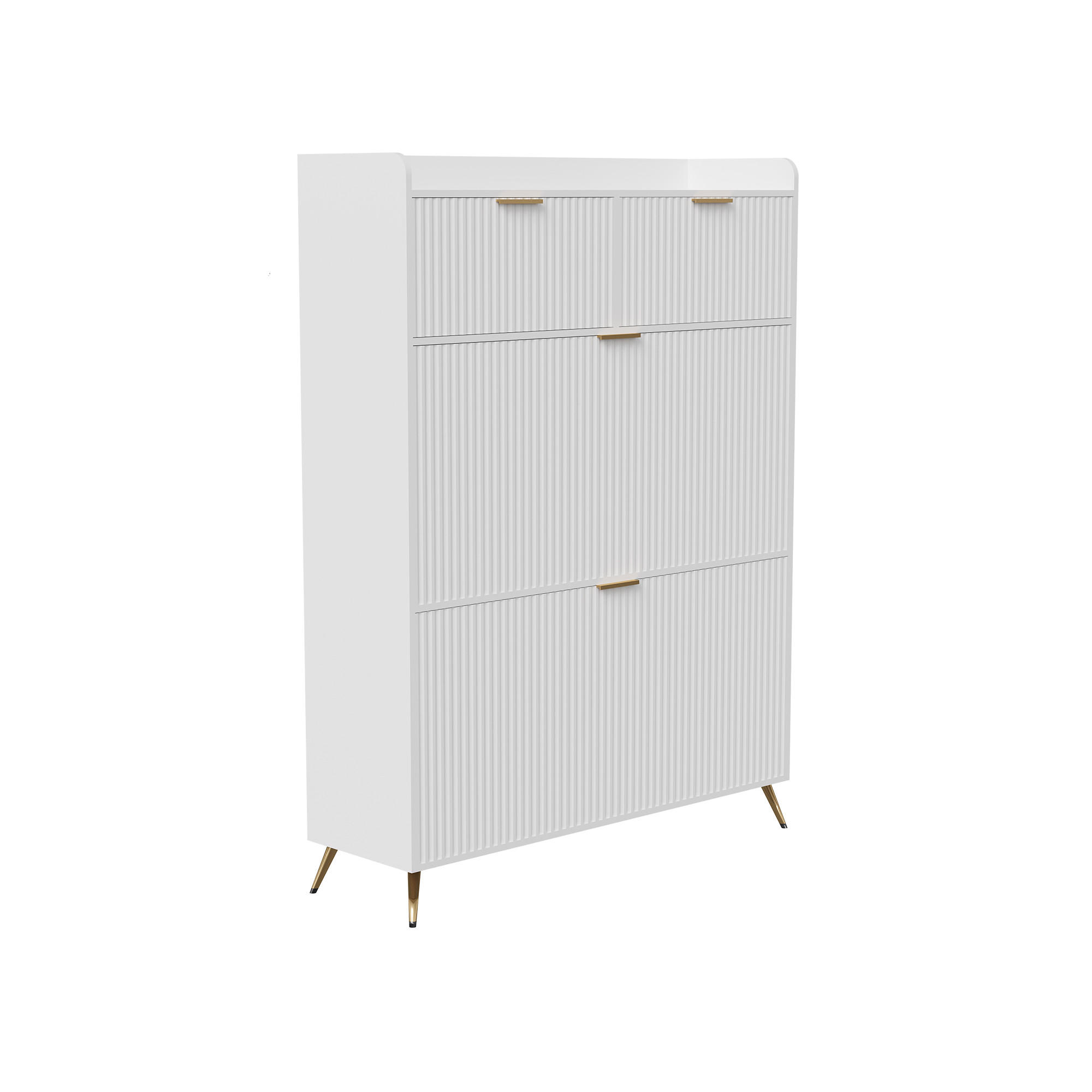 SCHUHSCHRANK 80x24x110 cm Schubladen Trennwände Metallbeine weiß - Weiß, Holz (80/110/24cm) - LEBENLANG