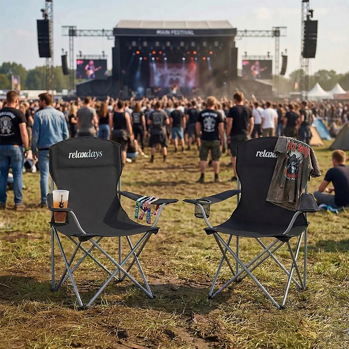 2XSKLÁDACÍ židle - černá, kov/textil (81/97/54cm) - Relaxdays