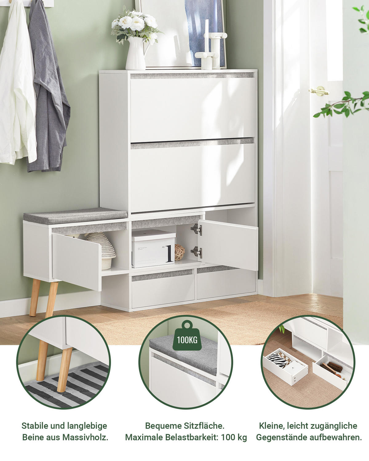 SCHUHSCHRANK Weiß - Weiß, Holzwerkstoff (92/115/24cm) - SoBuy