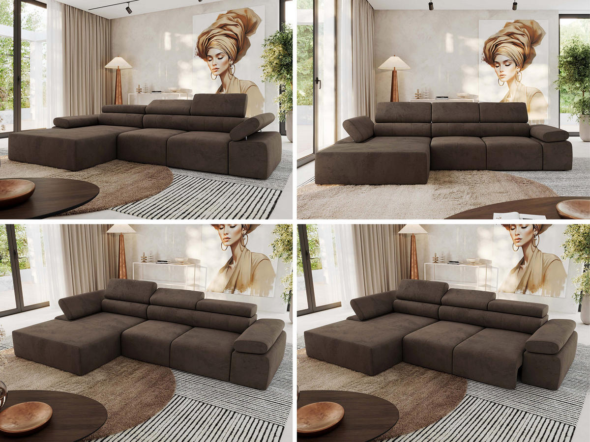 ECKSOFA RILASSO L Braun Velvet - links - Schwarz/Braun, Kunststoff/Textil (296/174cm) - MKS