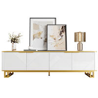 LOWBOARD TV-Schrank mit 4 Türen und geometrischer Textur TV-Ständer 160/37,5/48 cm - Goldfarben/Weiß, Holzwerkstoff/Metall (160/48/37.5cm) - EVRYAE