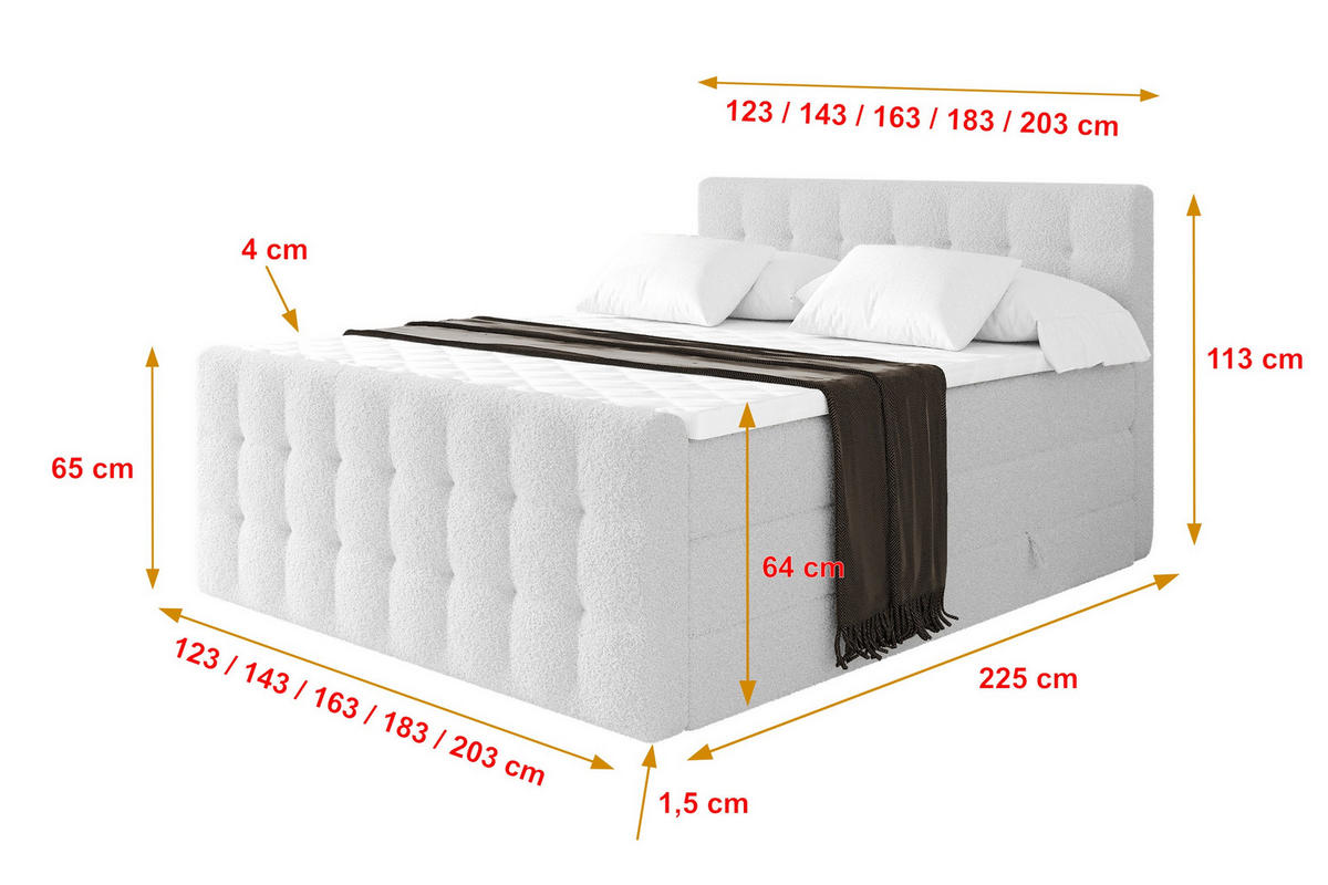 BOXSPRINGOVÁ POSTEL s matrací H3/H4 - IGAN-Z KING - 120x200 cm Bílá - bílá, kompozitní dřevo (123/200cm) - ALTDECOR