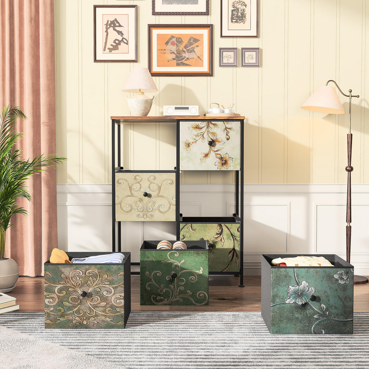 KOMMODE mit 6 Schubladen Metallgestell Stoff Kommode - Multicolor, Holz (30/86.5/67.5cm)