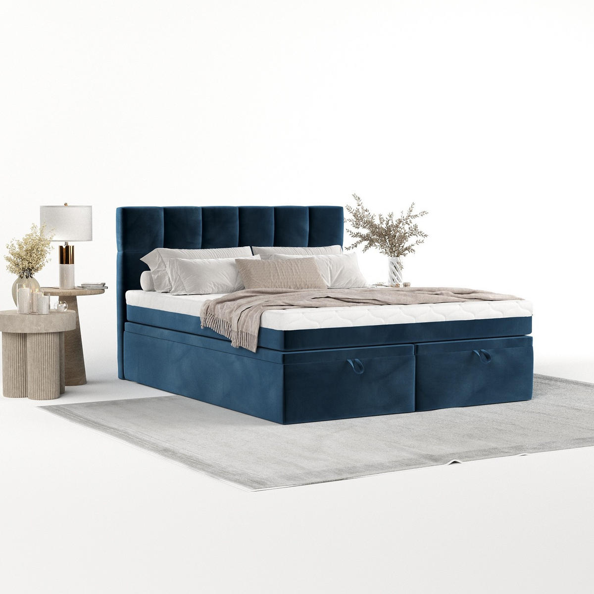 BOXBETT Elano 200/200 cm Dunkelblau im Kronos Stoff - Schwarz/Dunkelblau, Holz/Holzwerkstoff (200/200cm) - AltaBeds