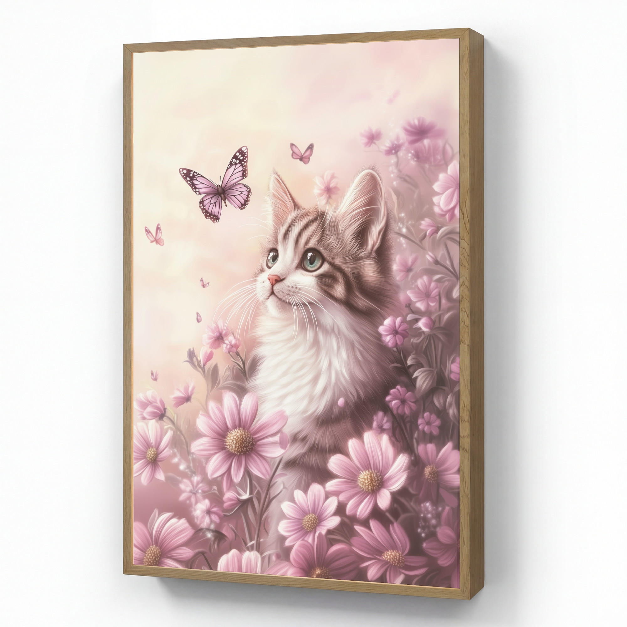 OnlyWow NÁSTĚNNÁ LAMPA S AKUMULÁTOREM Koťátko - Květiny - Motýli - Fialová 70x100 cm