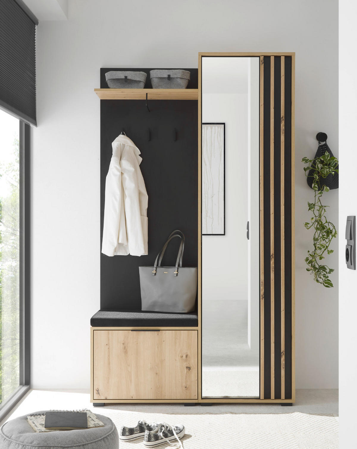 GARDEROBE 4-teilig in 114/197/40 cm - Schwarz, Holz (114/197/40cm) - moebel dich auf