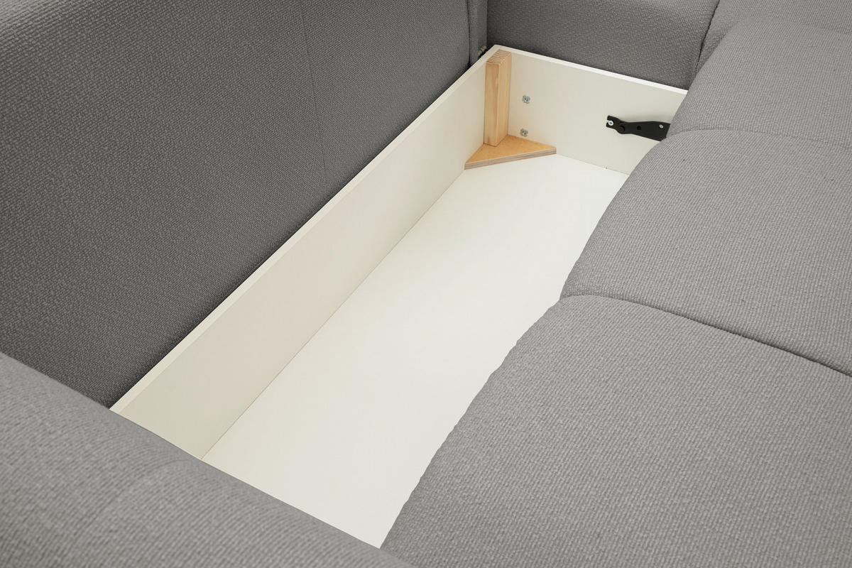 ECKSOFA MODA E Grau Geflochtener Stoff mit Schlaffunktion - Grau, Holz (257/177cm) - MASSENO