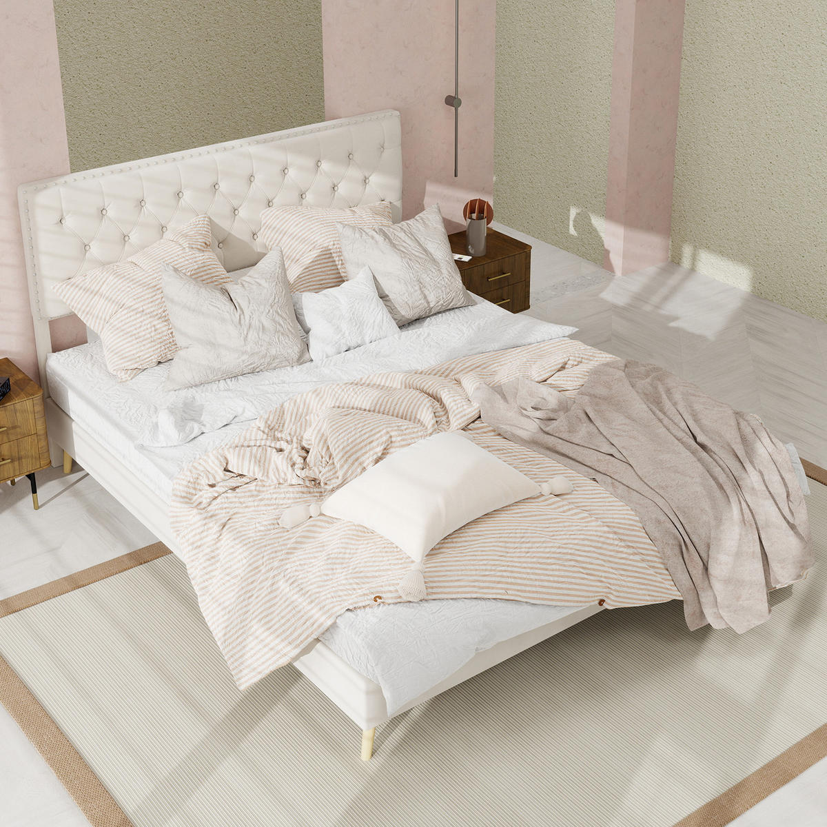 POLSTERBETT 140/200 cm in Beige Samt mit Stauraum - Beige, Holzwerkstoff/Textil (140/200cm) - WISHDOR