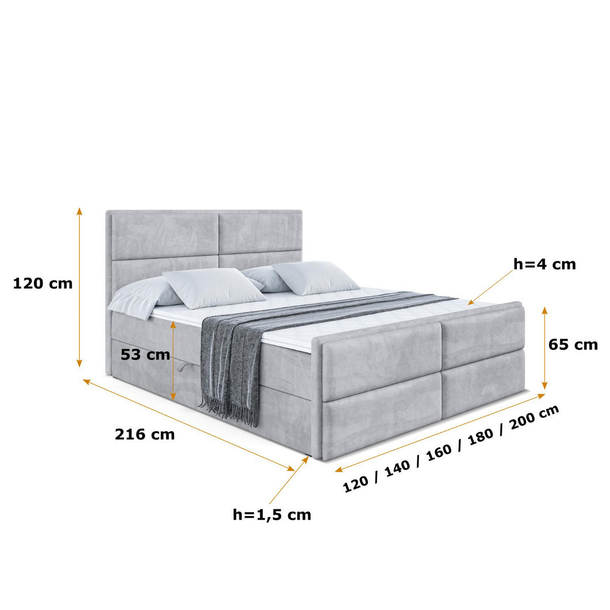 BOXBETT AURA-Z - 160 x 200 - H3 - Hellgrau - Hellgrau, Holzwerkstoff (160/200cm) - ALTDECOR