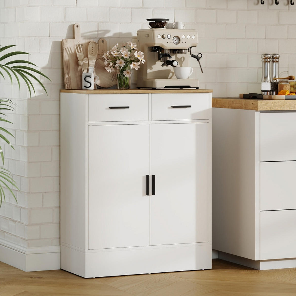 SIDEBOARD aus Holzwerkstoff 68,6x35x90,3 cm Weiß mit 2 Schubladen, verstellbarem Regal und viel Stauraum - Weiß, Holzwerkstoff (68.6/90.3/35cm) - Modfu