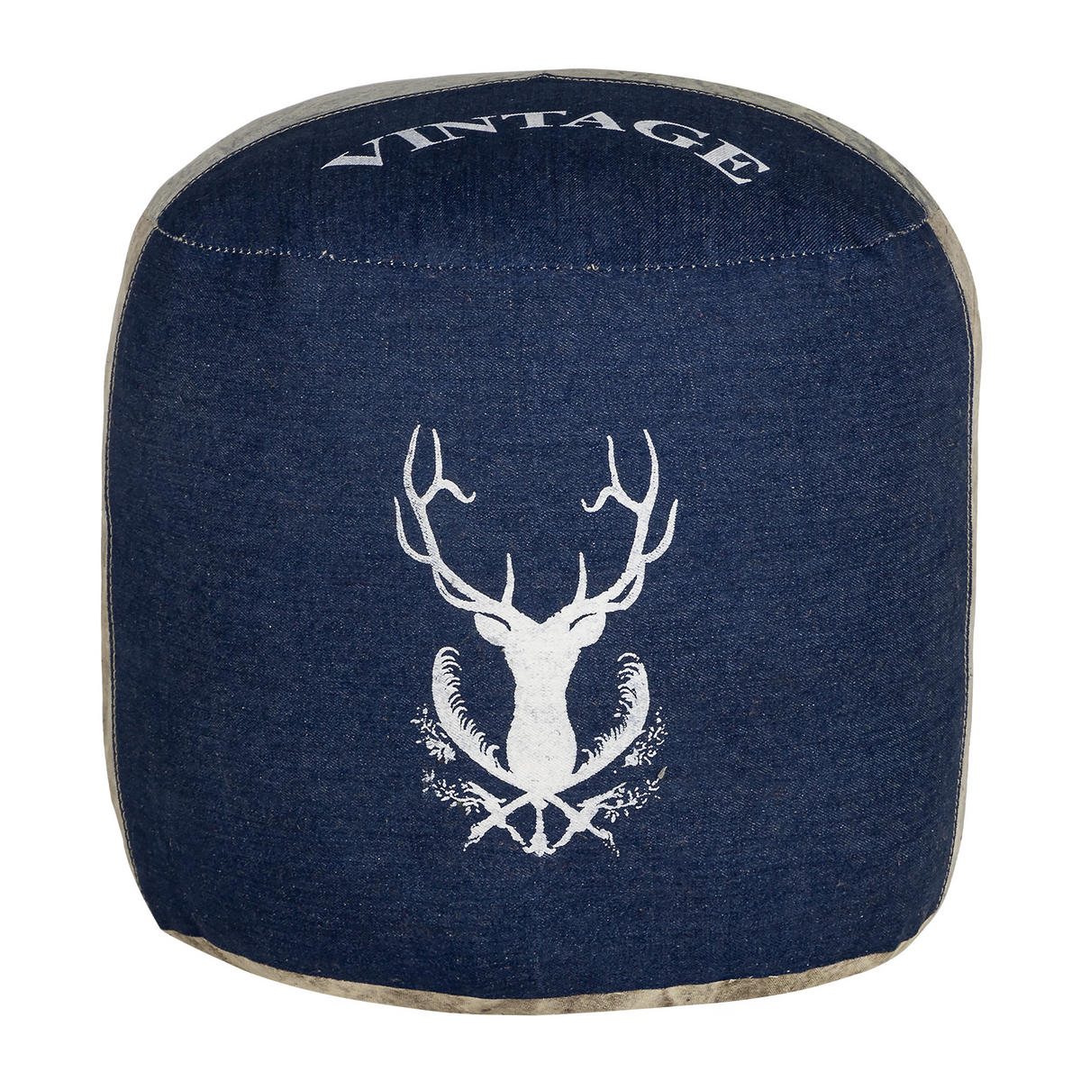 SITZPOUF rund 35x43cm Natur/Blau aus Segeltuch/Jeans Baumwolle Füllung - Naturfarben, Textil (35/43/35cm) - WOMO-DESIGN
