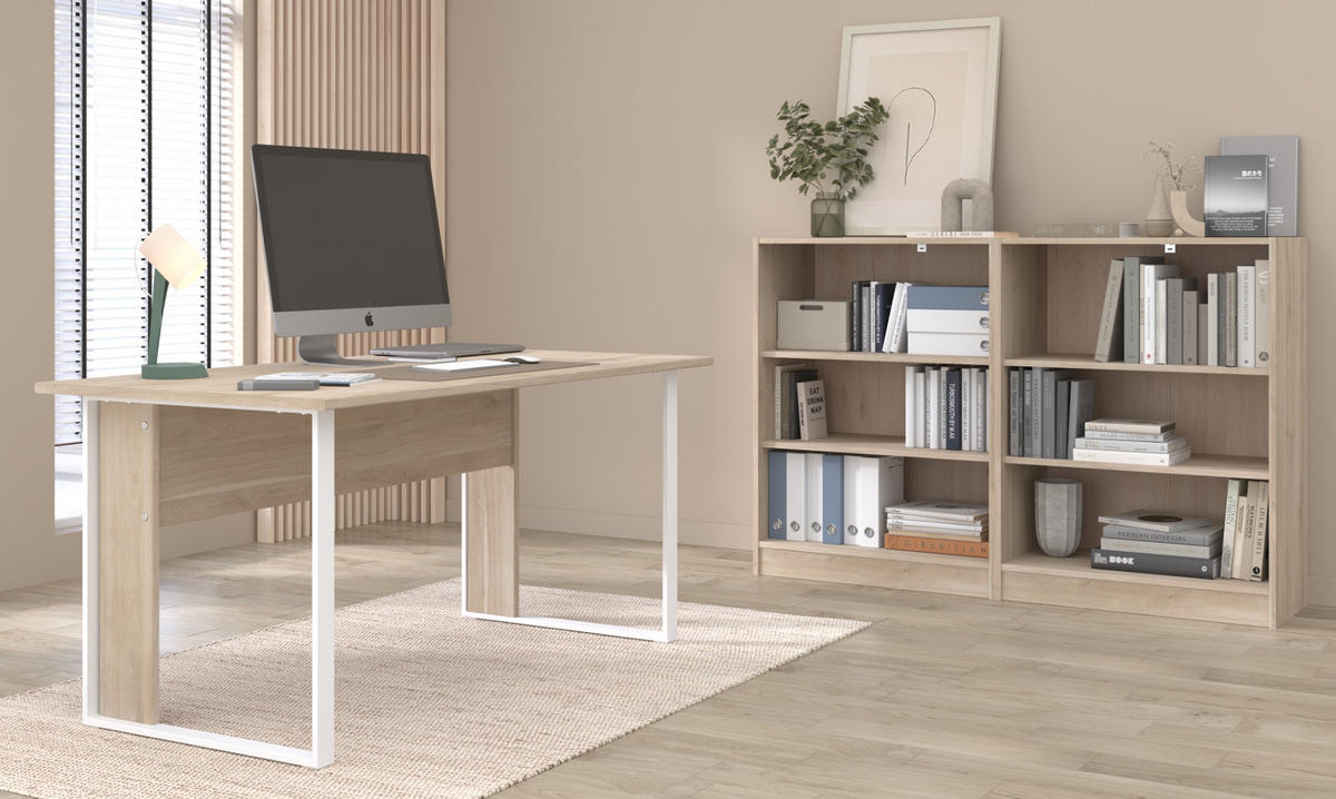SCHREIBTISCH Eiche, weiß 150 x 80 cm, Laptoptisch für Büro und Homeoffice - Eichefarben/Weiß, Holzwerkstoff/Metall (150/73/80cm) - Parisot Meuble
