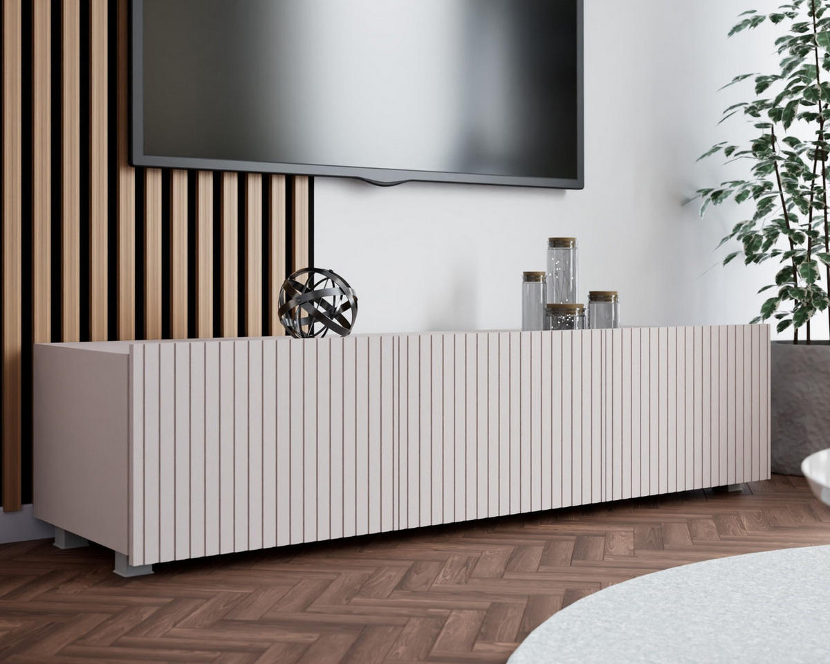 TV-LOWBOARD Kolder 150 cm Kaschmir mit geriffelten Fronten - Kaschmir/Silberfarben, Holzwerkstoff/Kunststoff (150/38/43cm) - Ravio