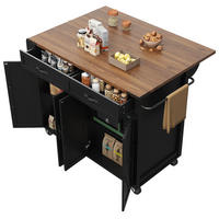 KÜCHENINSEL 140/72/93 cm Schwarz mit Klappplatte, 2 Schubladen und Gewürzregal - Schwarz, Holz/Holzwerkstoff (140/92/73cm) - Oxeza