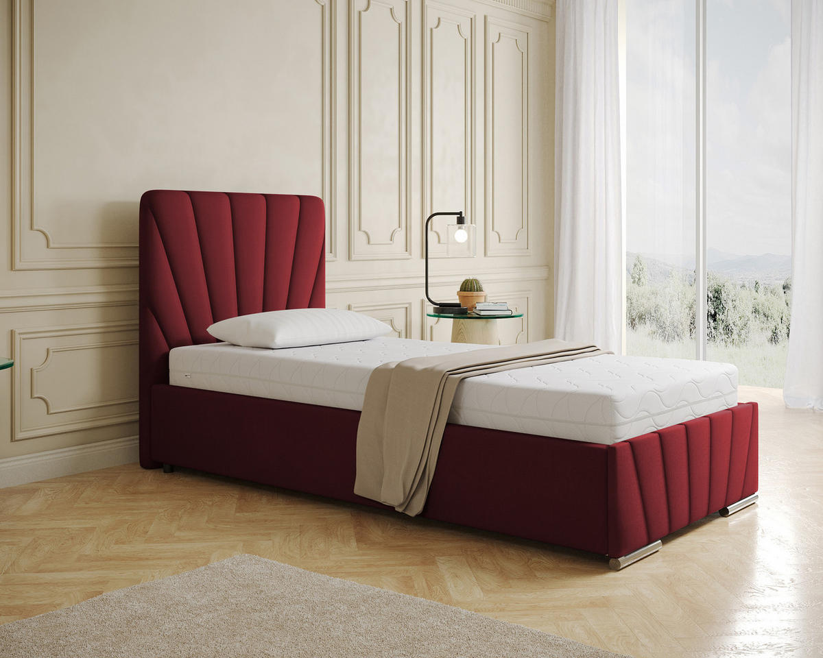 POLSTERBETT Ray 90 x 200 cm mit Bettkasten und Lattenrost Taschenfederkernmatratze mit Kokos 20cm- rot - Rot, Holz (90/200cm) - Homesy