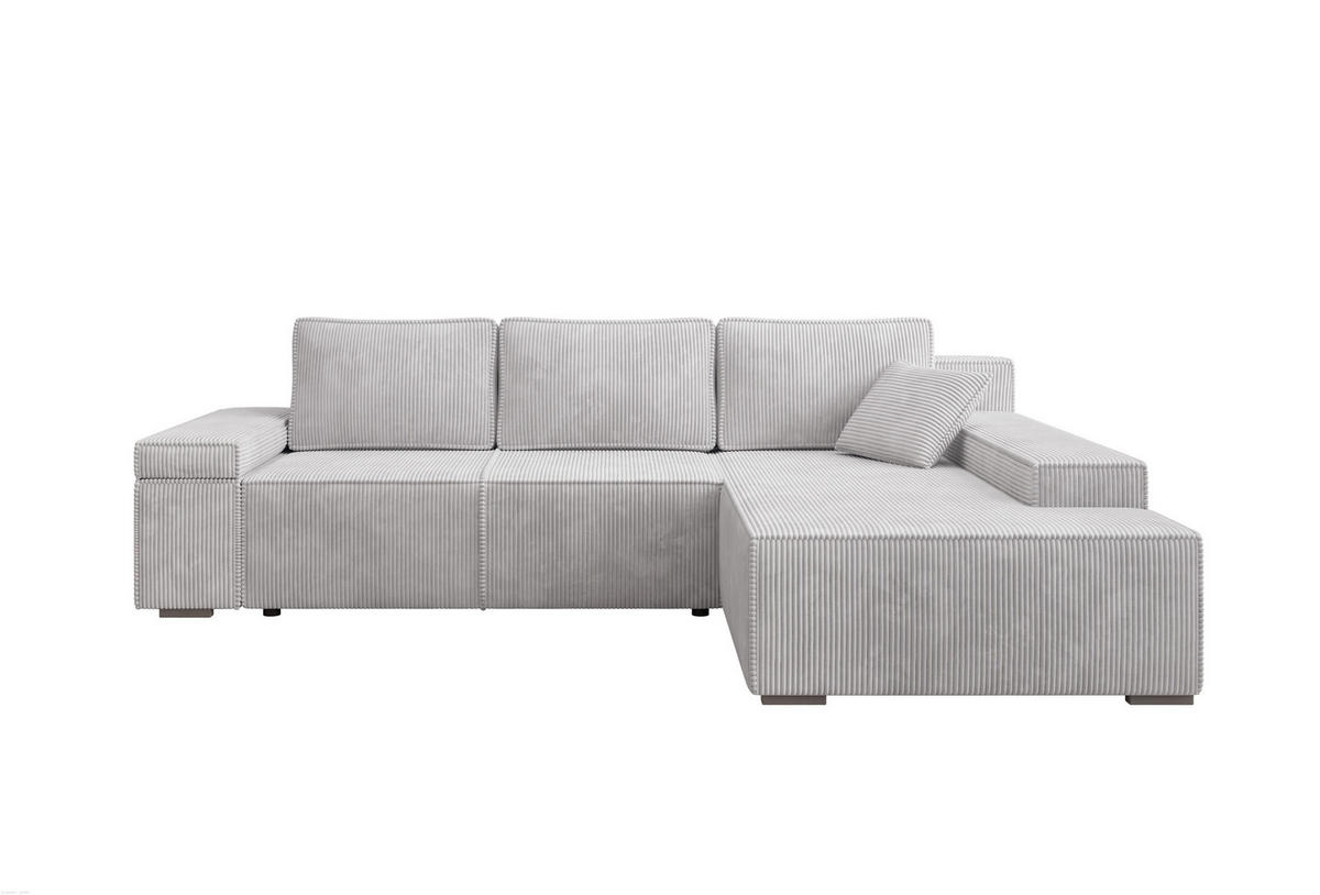 ECKSOFA Milo mit Schlaffunktion und Bettkasten, Couch L-Form, Cord-Stoff, 273x85x185 cm, Grau - Grau, Holz (273/185cm) - PROMETO Möbel