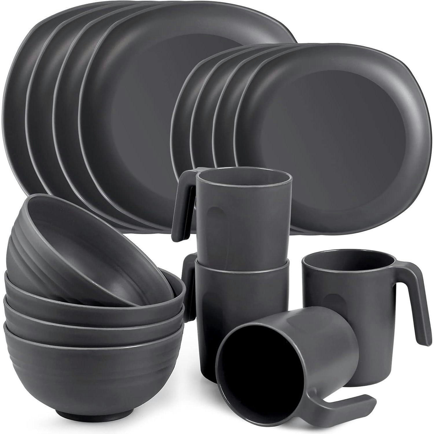 GESCHIRRSET 16-teiliges Set PP unzerbrechlich für 4 Personen - Grau, Kunststoff (240/7.6/240cm)