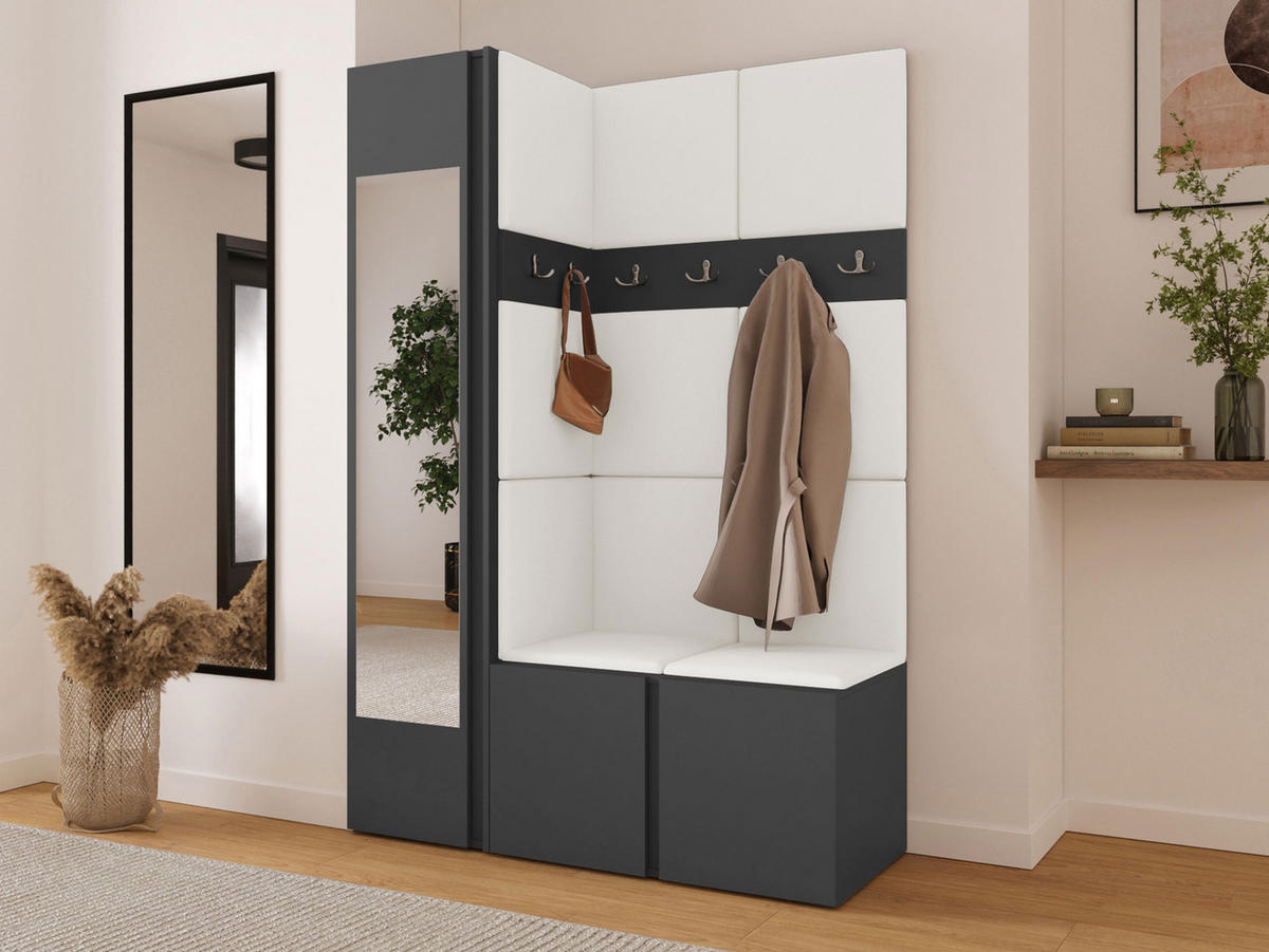 MOBILIER PENTRU HOL Orion X - alb/grafit, material plastic/compozit lemnos (124/186/46cm) - MIRJAN24