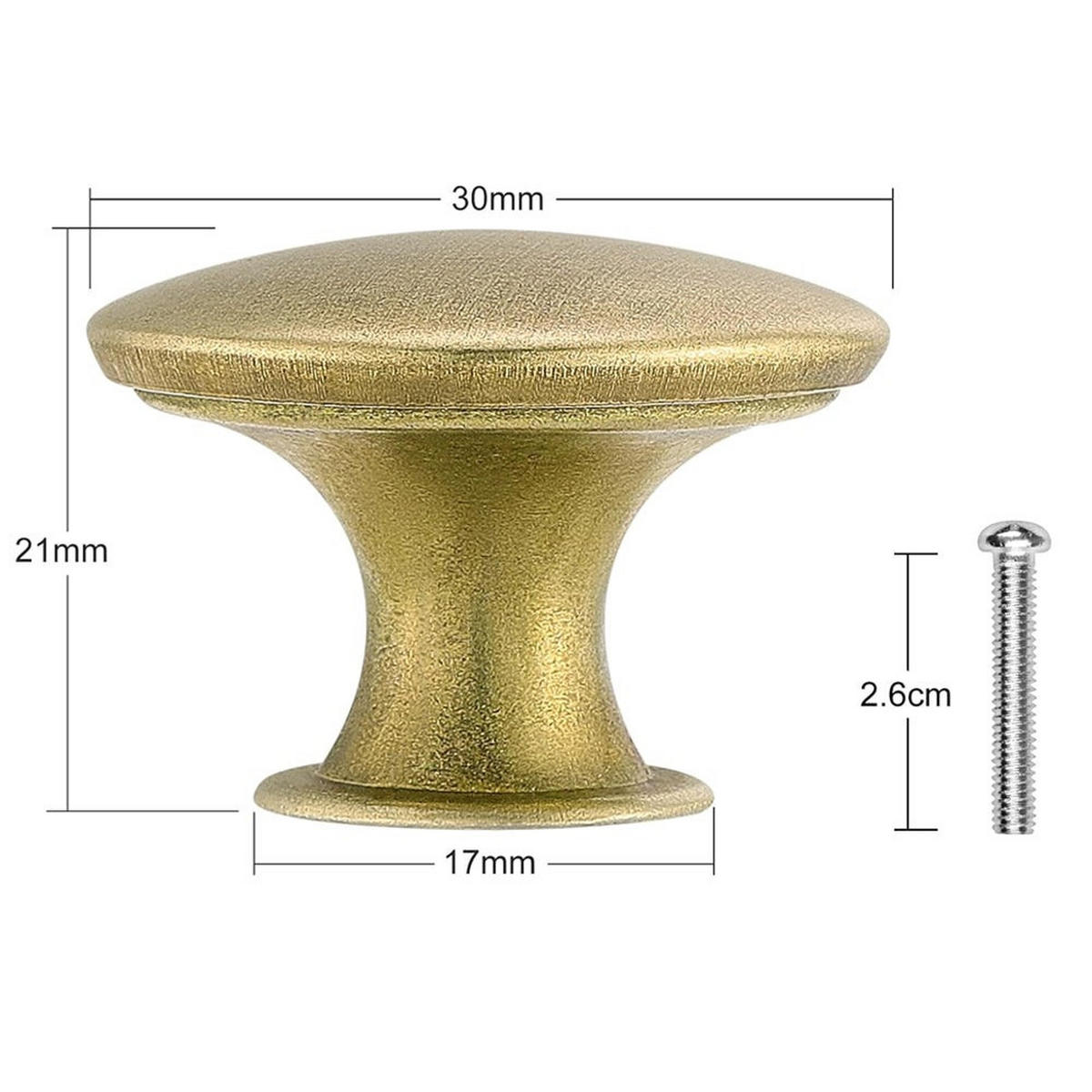 SCHRANKKNOPF Messing Antik 6er-Set 30 mm - Goldfarben, Metall (3/2.1/3cm)