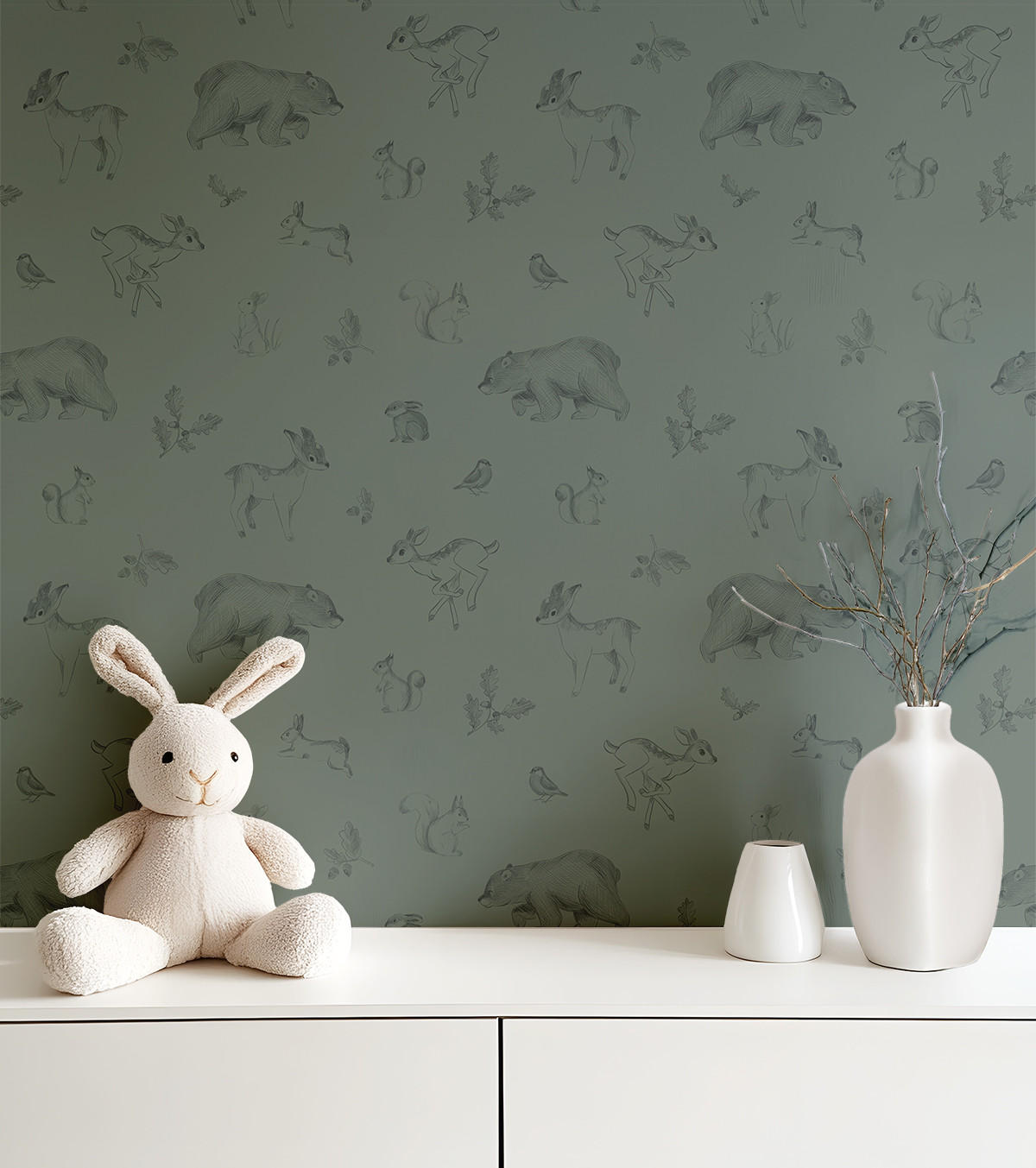VLIESTAPETE Natural, Waldtiere 50 cm x 10 m dunkelgrün - Dunkelgrün, Papier (1000/50cm) - Lilipinso