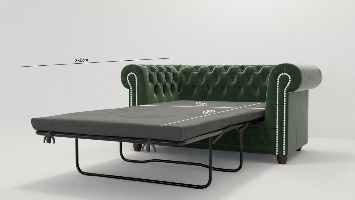 SITZGARNITUR mit Schlaffunktion 3+2+1 Chesterfield Nyx Flasche grün Samt - Smaragdgrün/Braun, Holz/Textil (203/72/86cm) - S-Style Möbel