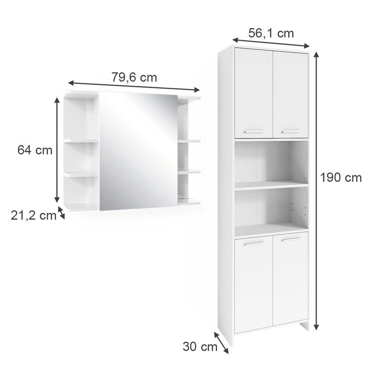 BADMÖBEL-SET Maris Weiß 2 Teile mit Hochschrank und Bad Spiegelschrank - Weiß, Holzwerkstoff (60/60/33cm) - Vicco