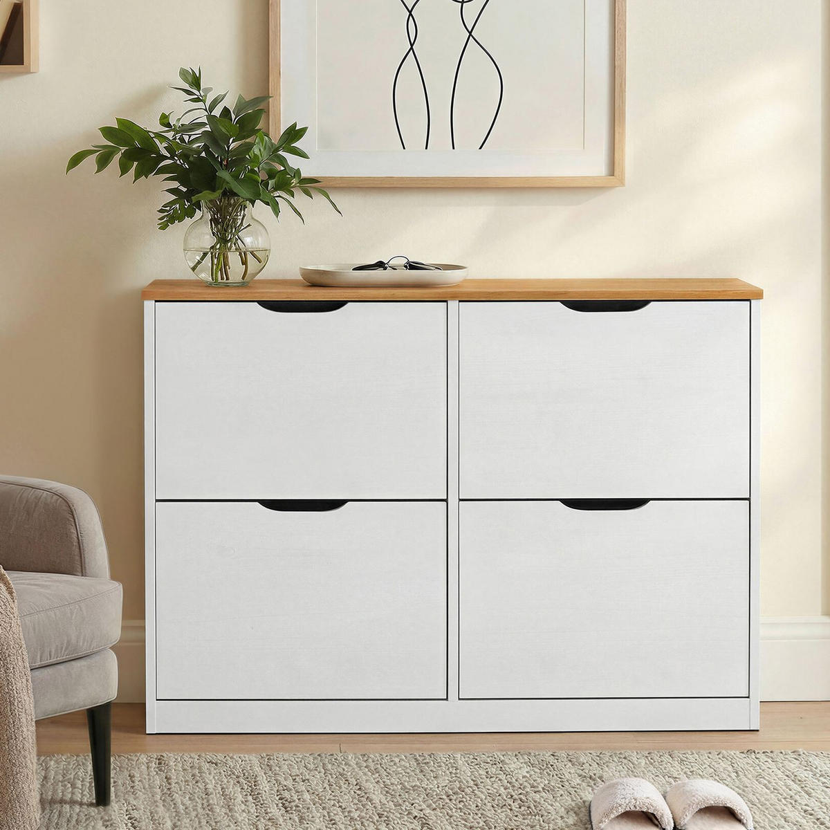 SCHUHSCHRANK BASIL weiß/braun - Weiß/Braun, Holz (115/79/25cm) - IDIMEX