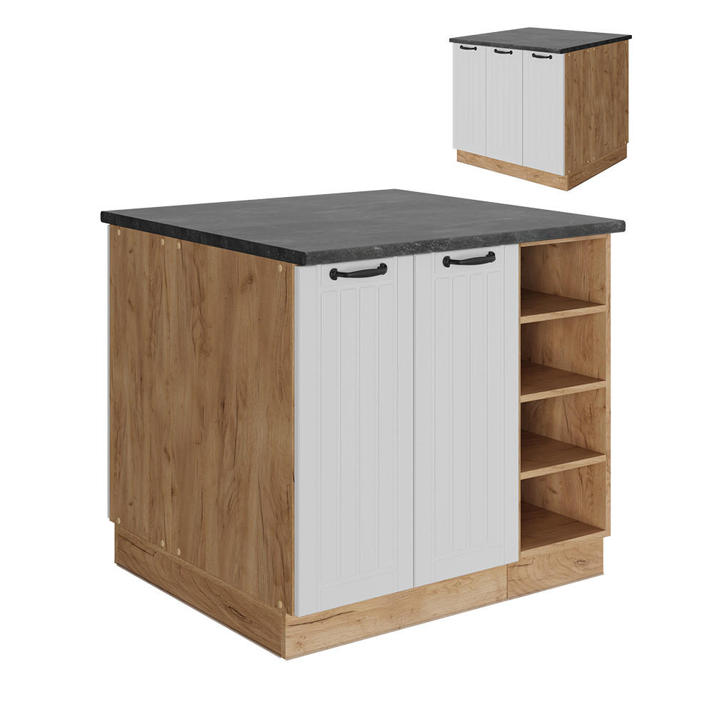 KÜCHENINSEL Fame-Line Weiß Landhaus 90 cm mit Schublade, ohne Arbeitsplatte - Honigeiche/Weiß, Holzwerkstoff (90/82/60cm) - Vicco