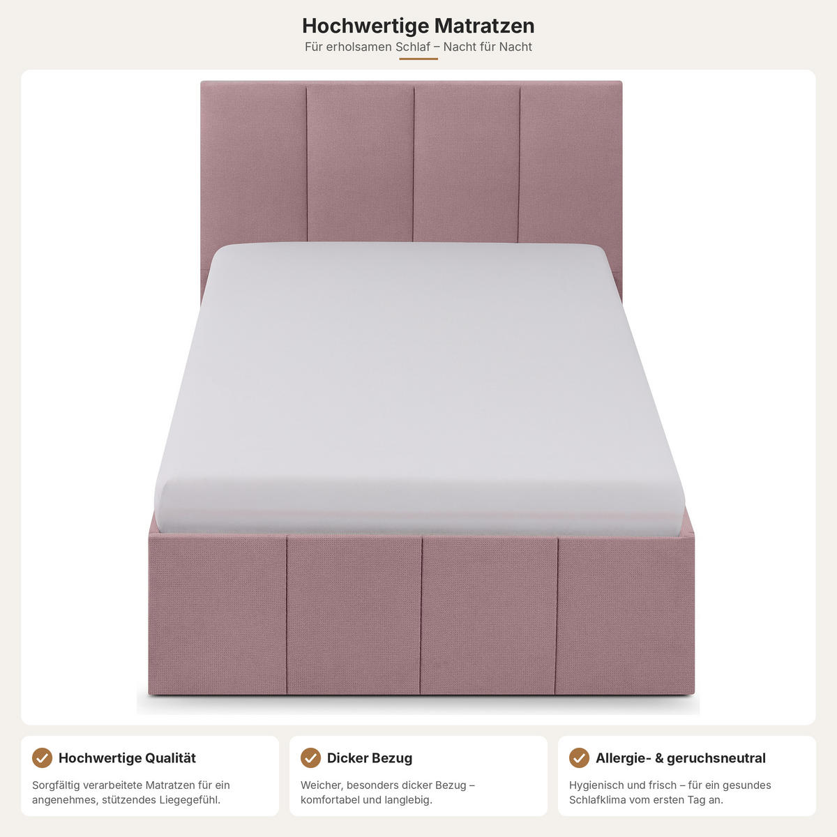 POLSTERBETT Dalas Rose 100 x 200 x 40 cm Stauraum Mit hochwertiger Matratze H3 (bis 120 kg) und Lattenrost - Rosa, Holz (100/200cm) - Halmon Schlafkomfort Betten 