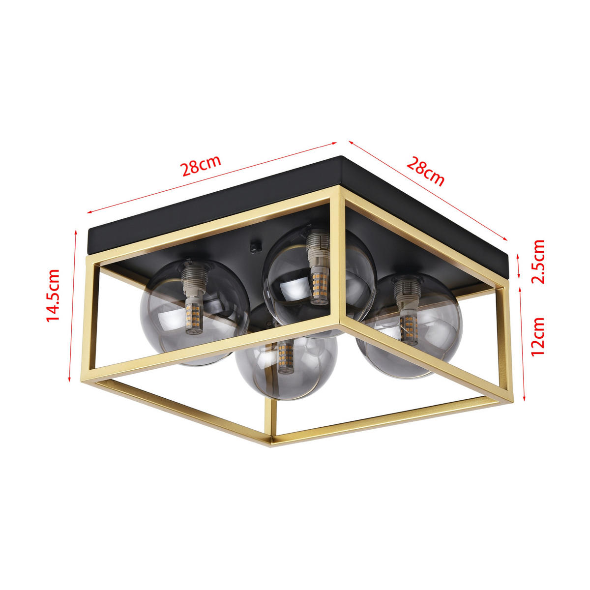DECKENLEUCHTE Widnes - Goldfarben/Schwarz, Glas/Metall (28/28/14.5cm) - lux.pro