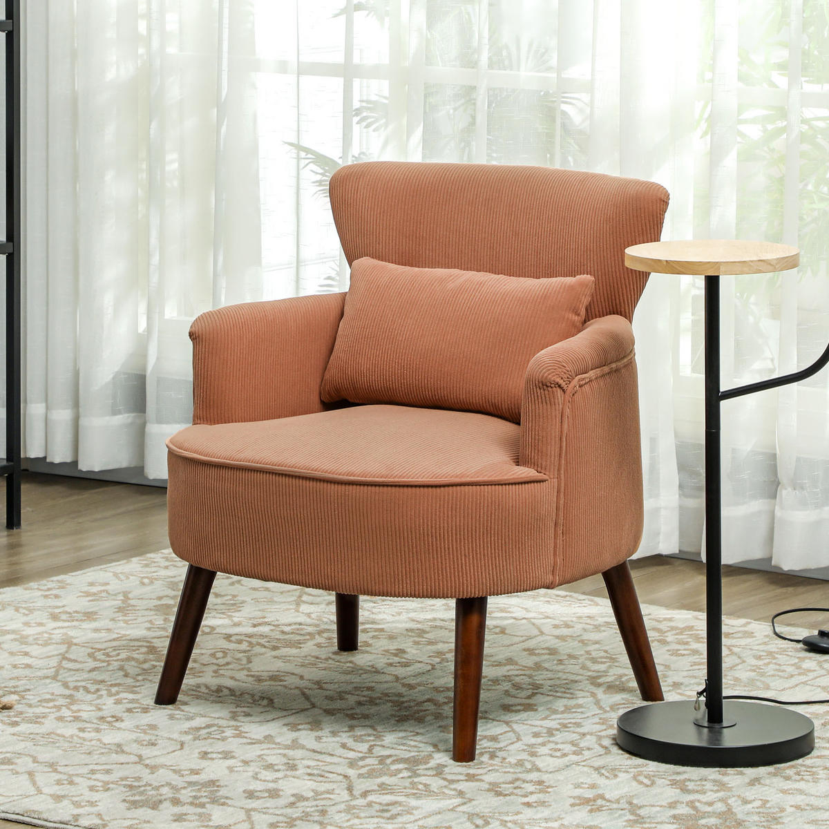 SESSEL mit Rückenlehne, abgerundeten Armlehnen Gepolstert Loungesessel Kordoptik - Orange/Braun, Textil (69/78/69.5cm) - HOMCOM