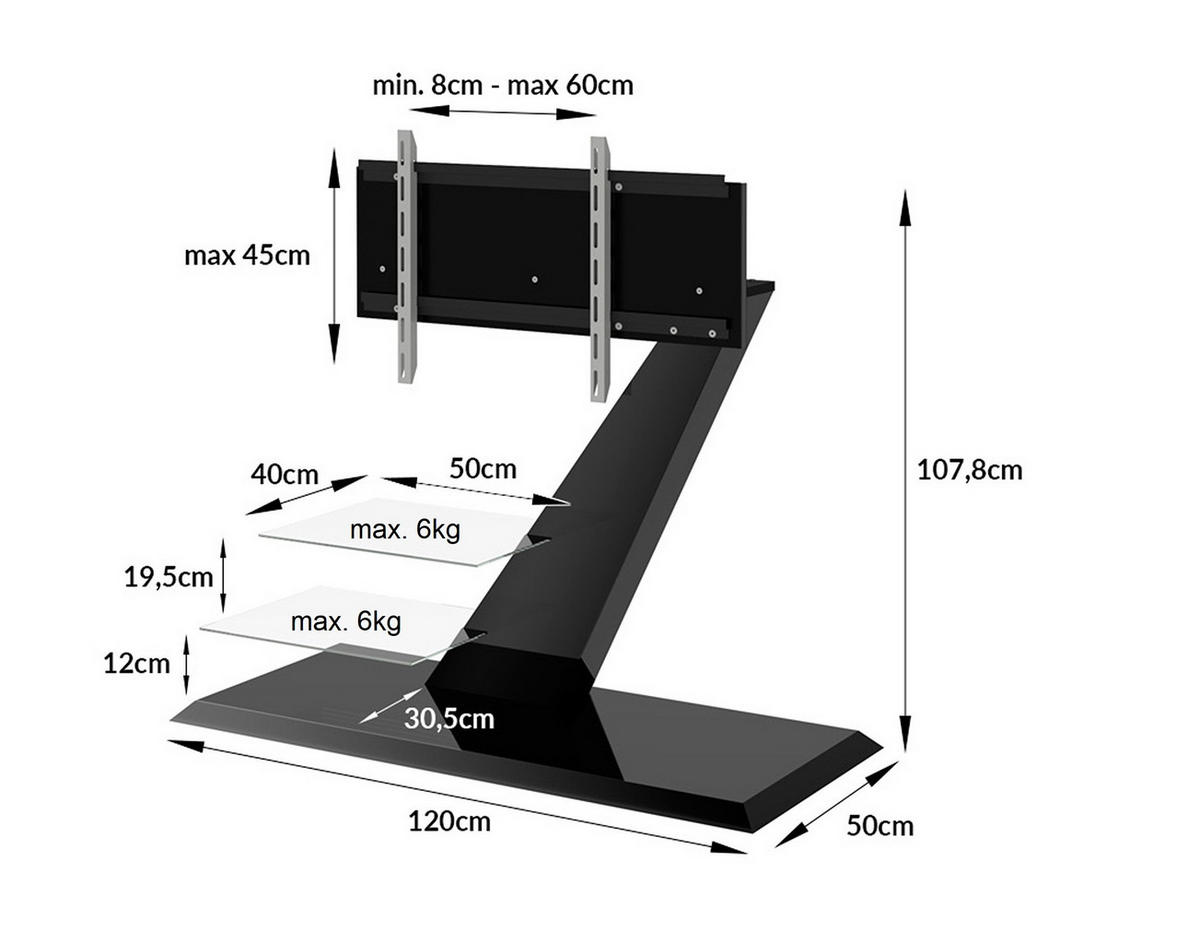 TV RACK rechteckig Grau Hochglanz Glas 120/106/50 cm - Grau, Holzwerkstoff (120/106/50cm)